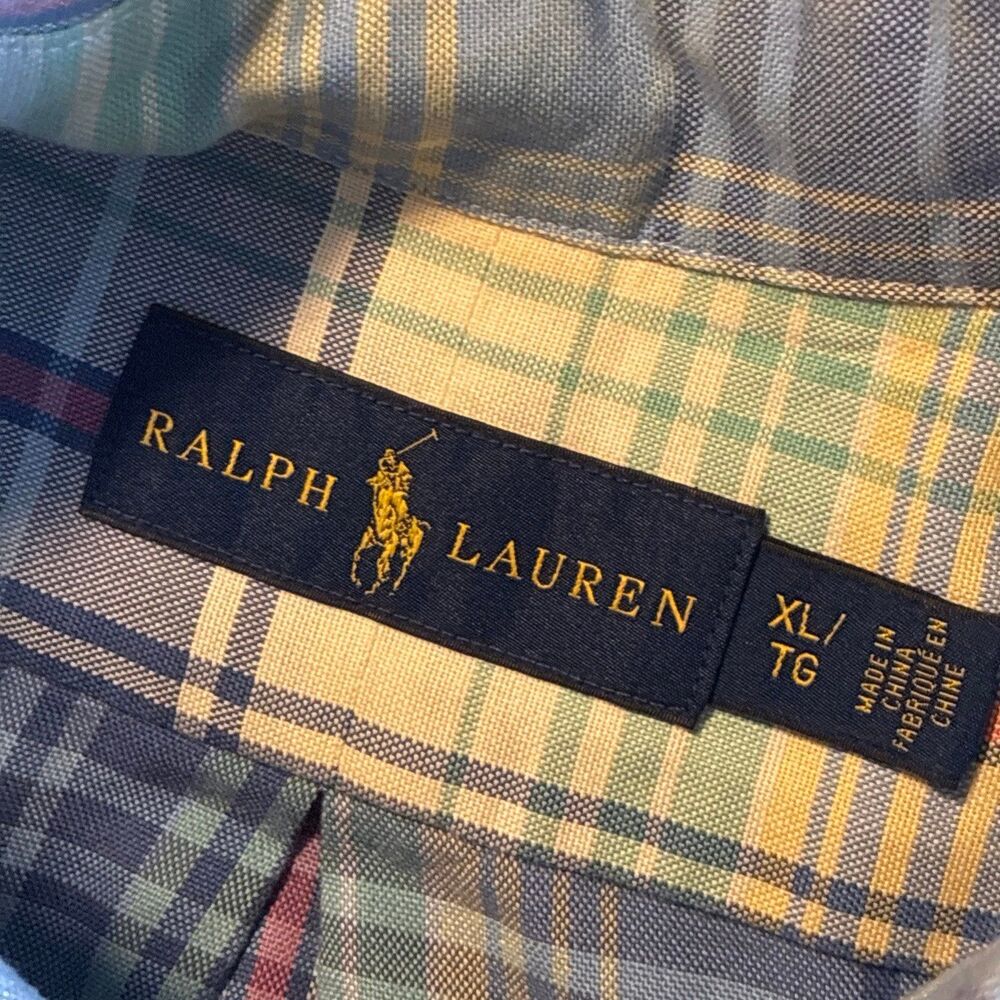 Polo Ralph Lauren Blue Cotton Plaid Long Sleeve Oxford Dress Shirt XL NWOT - Picture 8 of 11